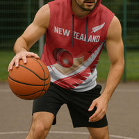 Custom New Zealand Cricket Sleeveless Hoodie Kiwi Birds Haka Dance Red Fern Sporty Style