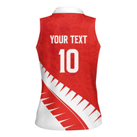 Custom New Zealand Cricket Women Sleeveless Polo Shirt Kiwi Birds Haka Dance Red Fern Sporty Style