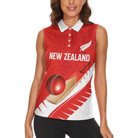Custom New Zealand Cricket Women Sleeveless Polo Shirt Kiwi Birds Haka Dance Red Fern Sporty Style