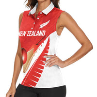 Custom New Zealand Cricket Women Sleeveless Polo Shirt Kiwi Birds Haka Dance Red Fern Sporty Style