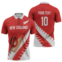 Custom New Zealand Cricket Zipper Polo Shirt Kiwi Birds Haka Dance Red Fern Sporty Style