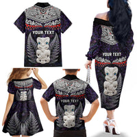 New Zealand Hei Tiki Family Matching Off Shoulder Long Sleeve Dress and Hawaiian Shirt Maori Purple Papua Shell Pattern LT03 - Polynesian Pride