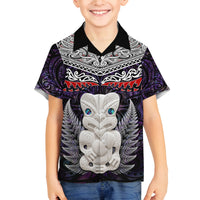 New Zealand Hei Tiki Family Matching Off Shoulder Long Sleeve Dress and Hawaiian Shirt Maori Purple Papua Shell Pattern LT03 Son's Shirt Purple - Polynesian Pride