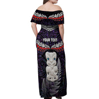 New Zealand Hei Tiki Off Shoulder Maxi Dress Maori Purple Papua Shell Pattern LT03 - Polynesian Pride