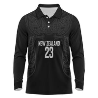 New Zealand Basketball Ta Moko Tribal Custom Long Sleeve Polo Shirt