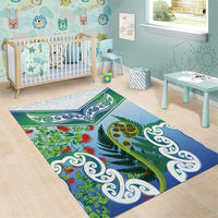 Aotearoa New Zealand Natural Plants Area Rug Pohutukawa with Silver Ferns Koru Frond Maori Tattoos
