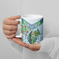 Aotearoa New Zealand Natural Plants Ceramic Mug Pohutukawa with Silver Ferns Koru Frond Maori Tattoos