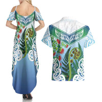 Aotearoa New Zealand Natural Plants Couples Matching Summer Maxi Dress and Hawaiian Shirt Pohutukawa with Silver Ferns Koru Frond Maori Tattoos
