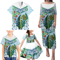 Aotearoa New Zealand Natural Plants Family Matching Puletasi and Hawaiian Shirt Pohutukawa with Silver Ferns Koru Frond Maori Tattoos