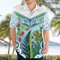 Aotearoa New Zealand Natural Plants Hawaiian Shirt Pohutukawa with Silver Ferns Koru Frond Maori Tattoos