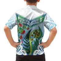 Aotearoa New Zealand Natural Plants Hawaiian Shirt Pohutukawa with Silver Ferns Koru Frond Maori Tattoos