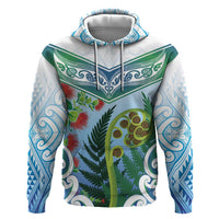 Aotearoa New Zealand Natural Plants Hoodie Pohutukawa with Silver Ferns Koru Frond Maori Tattoos