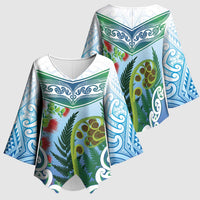 Aotearoa New Zealand Natural Plants Kimono Sleeve Blouse Pohutukawa with Silver Ferns Koru Frond Maori Tattoos