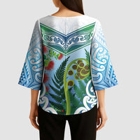 Aotearoa New Zealand Natural Plants Kimono Sleeve Blouse Pohutukawa with Silver Ferns Koru Frond Maori Tattoos
