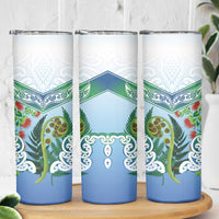 Aotearoa New Zealand Natural Plants Skinny Tumbler Pohutukawa with Silver Ferns Koru Frond Maori Tattoos