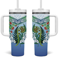 Aotearoa New Zealand Natural Plants Tumbler With Handle Pohutukawa with Silver Ferns Koru Frond Maori Tattoos