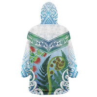 Aotearoa New Zealand Natural Plants Wearable Blanket Hoodie Pohutukawa with Silver Ferns Koru Frond Maori Tattoos