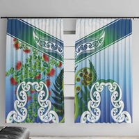 Aotearoa New Zealand Natural Plants Window Curtain Pohutukawa with Silver Ferns Koru Frond Maori Tattoos