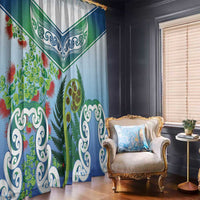 Aotearoa New Zealand Natural Plants Window Curtain Pohutukawa with Silver Ferns Koru Frond Maori Tattoos