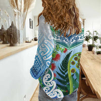 Aotearoa New Zealand Natural Plants Women Casual Shirt Pohutukawa with Silver Ferns Koru Frond Maori Tattoos
