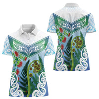 Aotearoa New Zealand Natural Plants Women Polo Shirt Pohutukawa with Silver Ferns Koru Frond Maori Tattoos