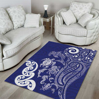 New Zealand Sea Animals with Maori Tribal Tattoo Area Rug Blue Color