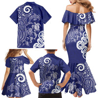 New Zealand Sea Animals with Maori Tribal Tattoo Family Matching Mermaid Dress and Hawaiian Shirt Blue Color