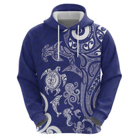 New Zealand Sea Animals with Maori Tribal Tattoo Hoodie Blue Color