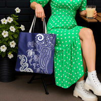 New Zealand Sea Animals with Maori Tribal Tattoo Tote Bag Blue Color