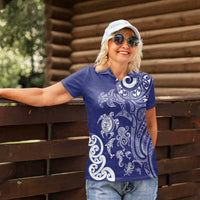 New Zealand Sea Animals with Maori Tribal Tattoo Women Polo Shirt Blue Color