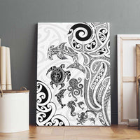 New Zealand Sea Animals with Maori Tribal Tattoo Canvas Wall Art White Color