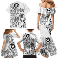 New Zealand Sea Animals with Maori Tribal Tattoo Family Matching Mermaid Dress and Hawaiian Shirt White Color