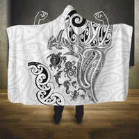 New Zealand Sea Animals with Maori Tribal Tattoo Hooded Blanket White Color
