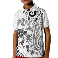 New Zealand Sea Animals with Maori Tribal Tattoo Kid Polo Shirt White Color