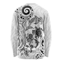 New Zealand Sea Animals with Maori Tribal Tattoo Long Sleeve Shirt White Color