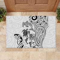 New Zealand Sea Animals with Maori Tribal Tattoo Rubber Doormat White Color