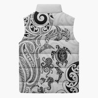 New Zealand Sea Animals with Maori Tribal Tattoo Sleeveless Puffer Jacket White Color