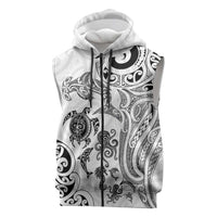 New Zealand Sea Animals with Maori Tribal Tattoo Sleeveless Zip Hoodie White Color