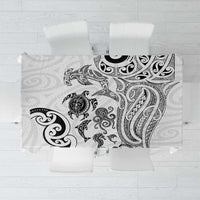 New Zealand Sea Animals with Maori Tribal Tattoo Tablecloth White Color LT03 White - Polynesian Pride