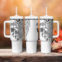 New Zealand Sea Animals with Maori Tribal Tattoo Tumbler With Handle White Color