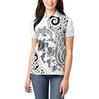 New Zealand Sea Animals with Maori Tribal Tattoo Women Polo Shirt White Color