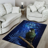 New Zealand Tui Bird Matariki Area Rug Maori New Year with Galaxy Fern