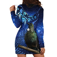 New Zealand Tui Bird Matariki Hoodie Dress Maori New Year with Galaxy Fern