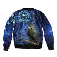 New Zealand Tui Bird Matariki Sleeve Zip Bomber Jacket Maori New Year with Galaxy Fern