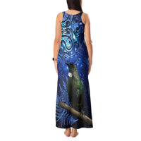 New Zealand Tui Bird Matariki Tank Maxi Dress Maori New Year with Galaxy Fern LT03 - Polynesian Pride