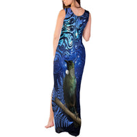 New Zealand Tui Bird Matariki Tank Maxi Dress Maori New Year with Galaxy Fern LT03 - Polynesian Pride