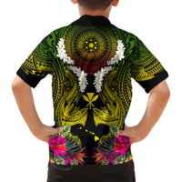 Hawaii Kanaka Maoli Family Matching Long Sleeve Bodycon Dress and Hawaiian Shirt Double Shark and Hibiscus Flowers