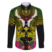 Hawaii Kanaka Maoli Family Matching Off Shoulder Maxi Dress and Hawaiian Shirt Double Shark and Hibiscus Flowers