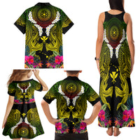 Hawaii Kanaka Maoli Family Matching Tank Maxi Dress and Hawaiian Shirt Double Shark and Hibiscus Flowers
