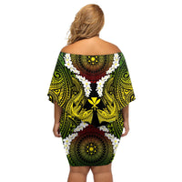 Hawaii Kanaka Maoli Off Shoulder Short Dress Double Shark and Hibiscus Flowers LT03 - Polynesian Pride